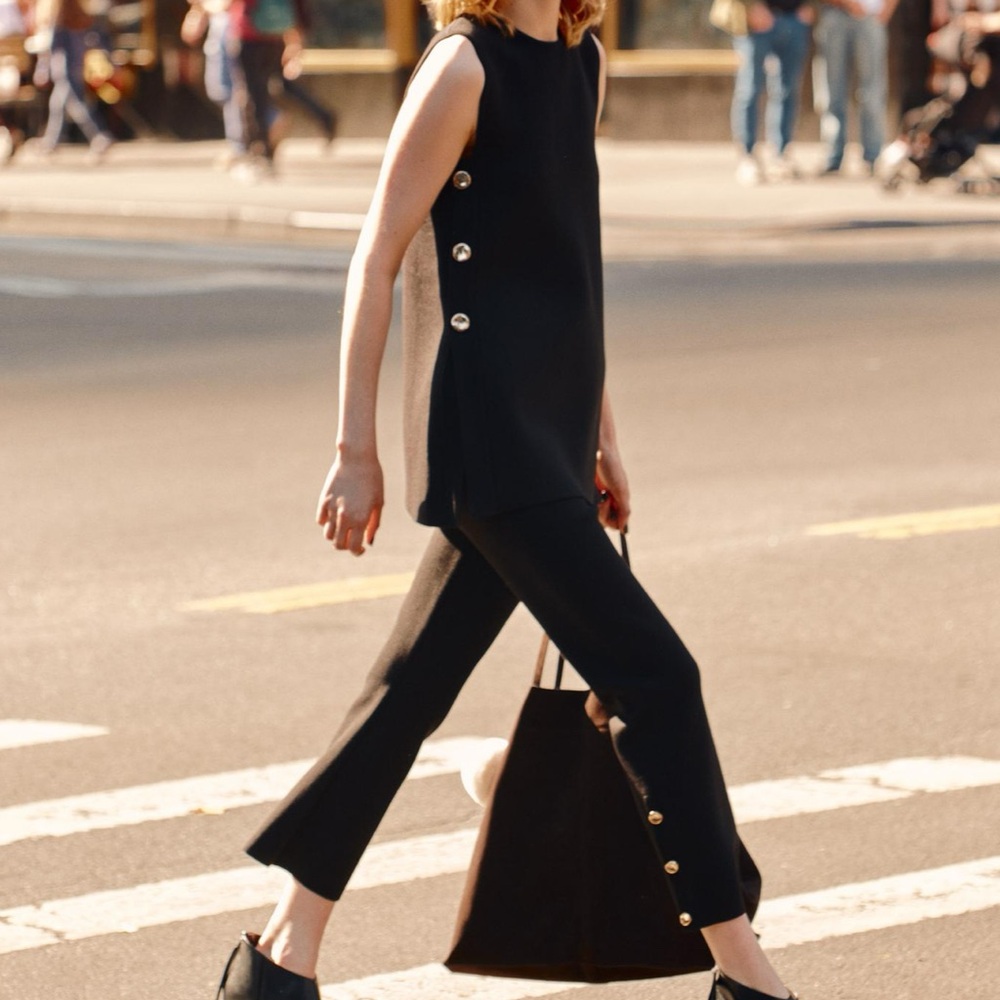 Straight leg knit pants with side buttons